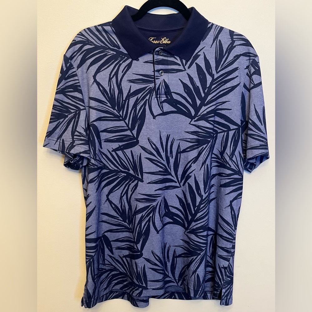 Tasso Elba Supima Men's Blue Polo Short Sleeved Large Supima Cotton Polyester
